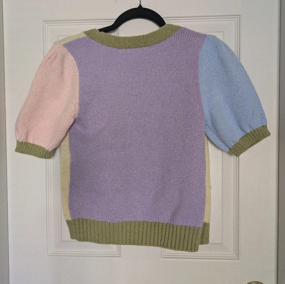 Pastel Color block Cropped Cardigan - Picture 3 of 6